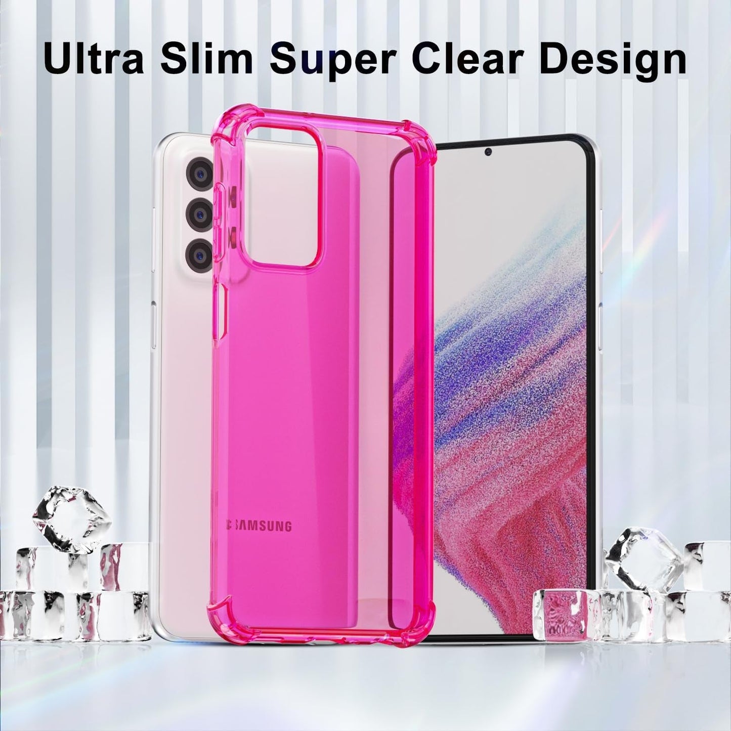 For Samsung Galaxy A53 5G Case Clear, Neon Bright Vibrant Color, Transparent Jelly Protective Silicone Phone Case for Women Girly Cute, Thin Slim Fit Soft Flexible TPU Bumper, Hot Pink