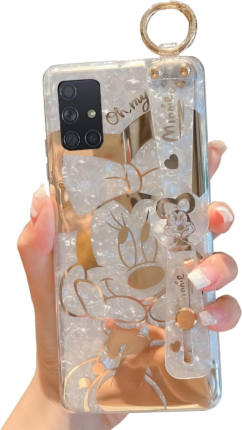 For Galaxy A12 Case Wrist Band Kickstand Cover Ultra Slim IMD Animal Pattern Shockproof Protection Holder Cover for Samsung Galaxy A12 (Cartoon Characters)