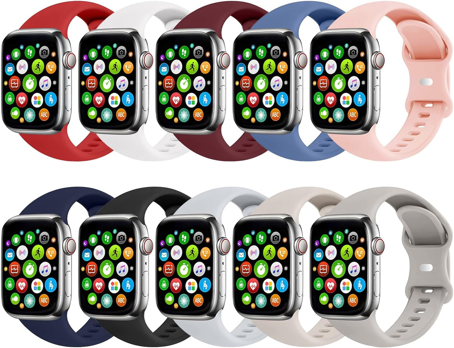 Andrea 10 Pack Sport Bands Compatible with Apple Watch Series 9 8 7 6 5 4 3 2 1 SE Ultra, 38Mm 40Mm 41Mm 42Mm 44Mm 45Mm 49Mm Iwatch Bands for Women Men, Soft Strap Waterproof Silicone Wristbands