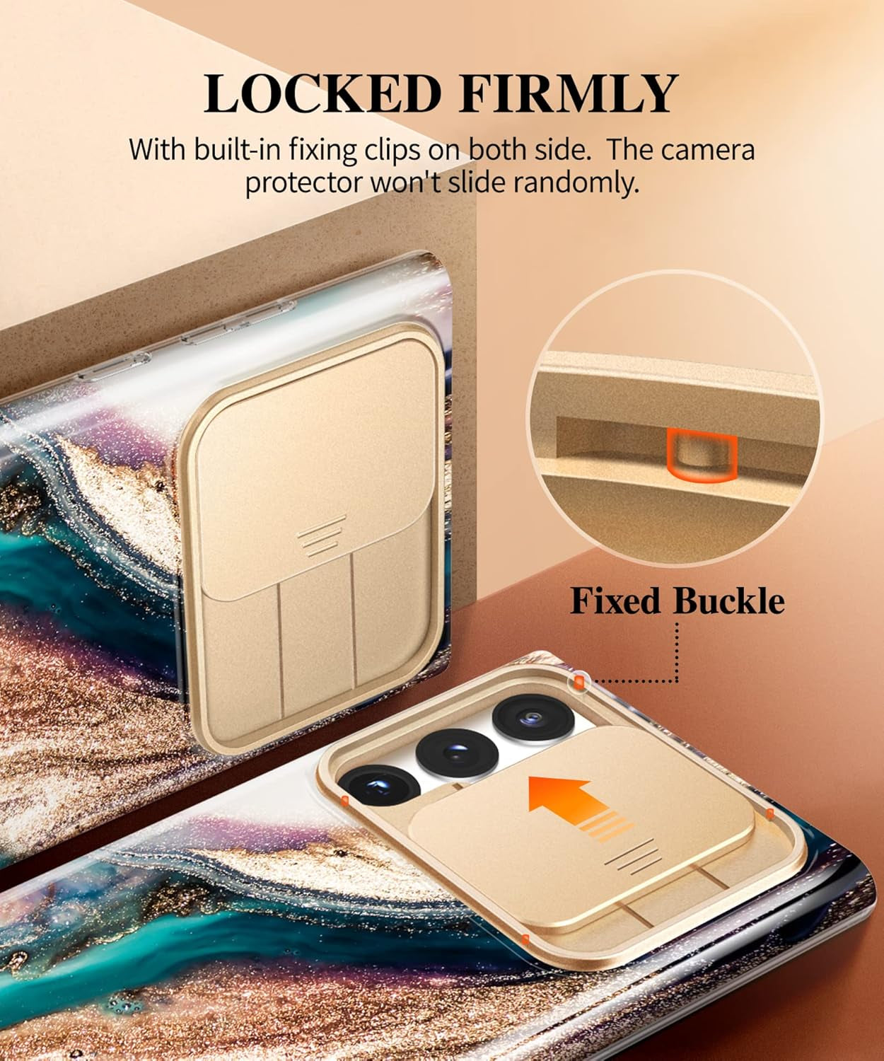 GVIEWIN Designed for Samsung Galaxy S22 Ultra Case with Slide Camera Cover, [Military Grade Drop Protection] Marble Slim Fit Shockproof Protective Phone Case for S22 Ultra 5G 6.8" 2022(Drift Sand)