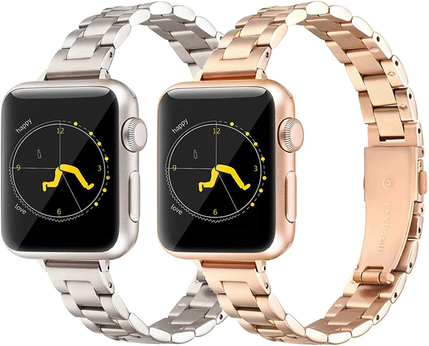 2 Pack Stainless Steel Bands,Compatible with Apple Watch 38Mm 40Mm 41Mm 42Mm 44Mm 45Mm 49Mm Women Jewelry Replacement Metal Strap for Iwatch Series 9 8 7 6 5 4 3 2 1 SE