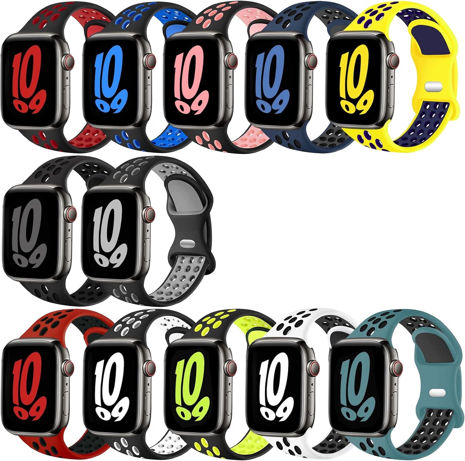 Bands Compatible with Apple Watch Band 45Mm 44Mm 42Mm 49Mm 38Mm 40Mm 41Mm for Women Men, Soft Silicone Sport Replacement Strap Wristband for Iwatch Series 8 SE 7 6 5 4 3 2 1, 8 Pack