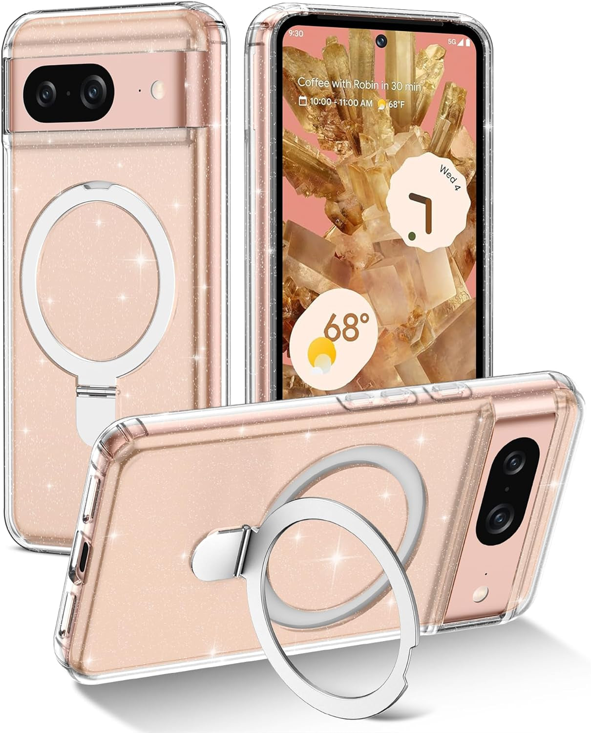 Lamcase Magnetic for Google Pixel 8 Case with Ring Stand [Compatible with Magsafe], Hard PC Slim Full Body Drop Protective Women Girls Men Phone Case for Google Pixel 8, Pink  Lamcase Clear Glitter For Google Pixel 8, 6.2 Inch 