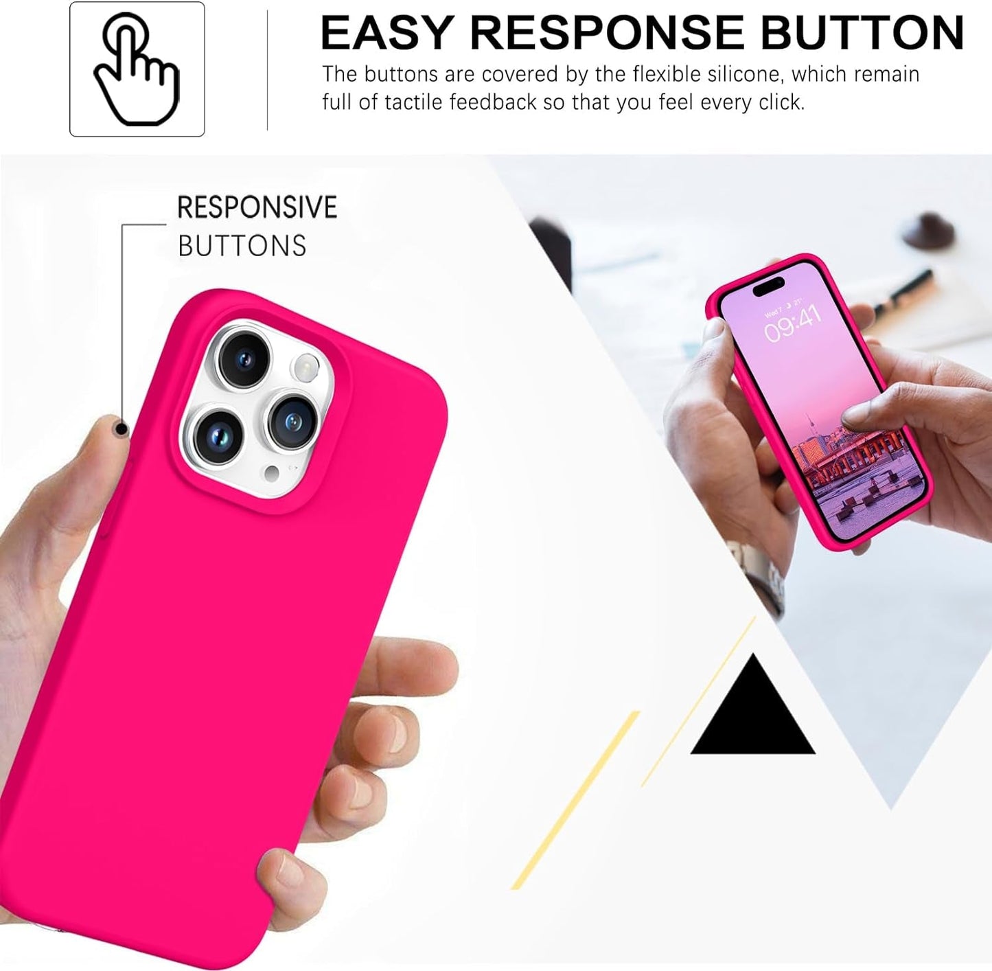 BENTOBEN for Iphone 15 Pro Case, Iphone 15 Pro Phone Case, Soft Silicone Gel Bumper Shockproof Phone Case, Anti-Scratch Protective Case Cover with Microfiber Lining for Iphone 15 Pro 6.1", Hot Pink  BENTOBEN   