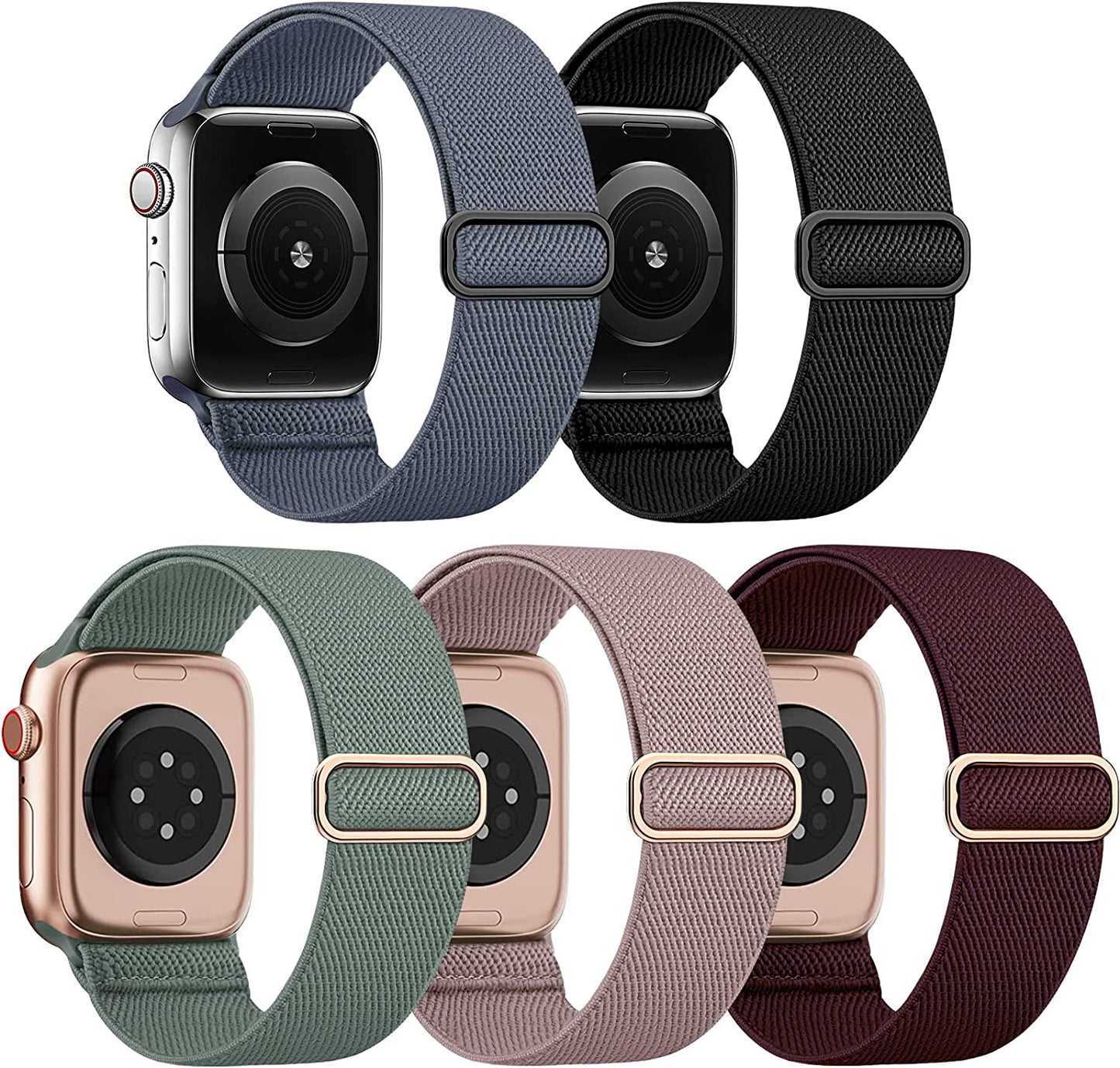 EOMTAM 5 Pack Stretchy Nylon Compatible for Apple Watch Ultra 2/1 Band 38Mm 40Mm 41Mm 42Mm 44Mm 45Mm 49Mm Women Men,Elastic Cloth Sport Wristbands Solo Loop for Iwatch Series 9 8 SE 7 6 5 4 3
