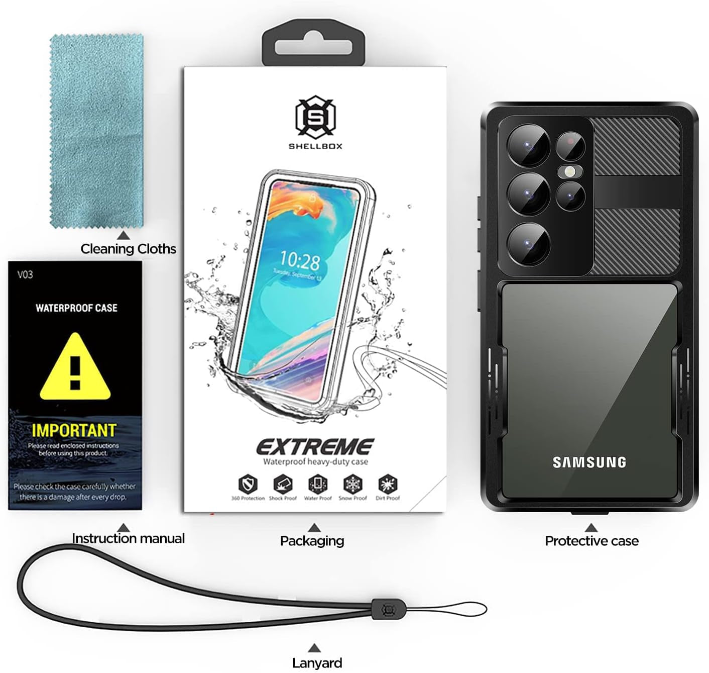 Aicase Galaxy S23 Ultra Waterproof Case - IP68 Certified, Shockproof, Magsafe Compatible, Wireless Charging - Black