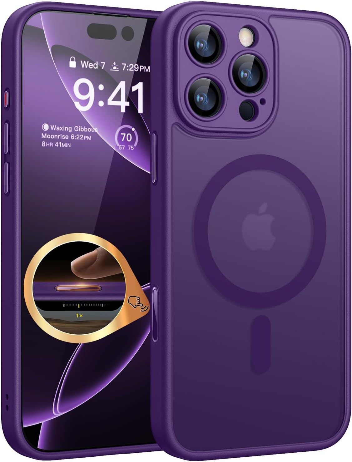 CANSHN 360° Spin Magnetic Stand for Iphone 17 Pro Max Case with Camera Control [Full Camera Protection] [Compatible with Magsafe] Translucent Matte Shockproof Protective Phone Cover 6.9" -Deep Purple