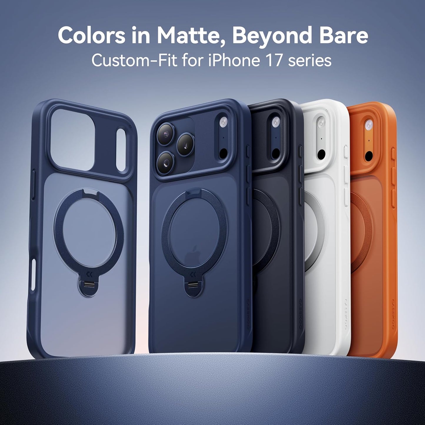 CASEKOO Official Blue for Iphone 17 Pro Max Case with 360 Spin Magnetic Stand [Camera Protection] [18FT Military Grade Protection] [Fit for Magsafe] Shockproof Ring Grip Matte 6.9 Inch