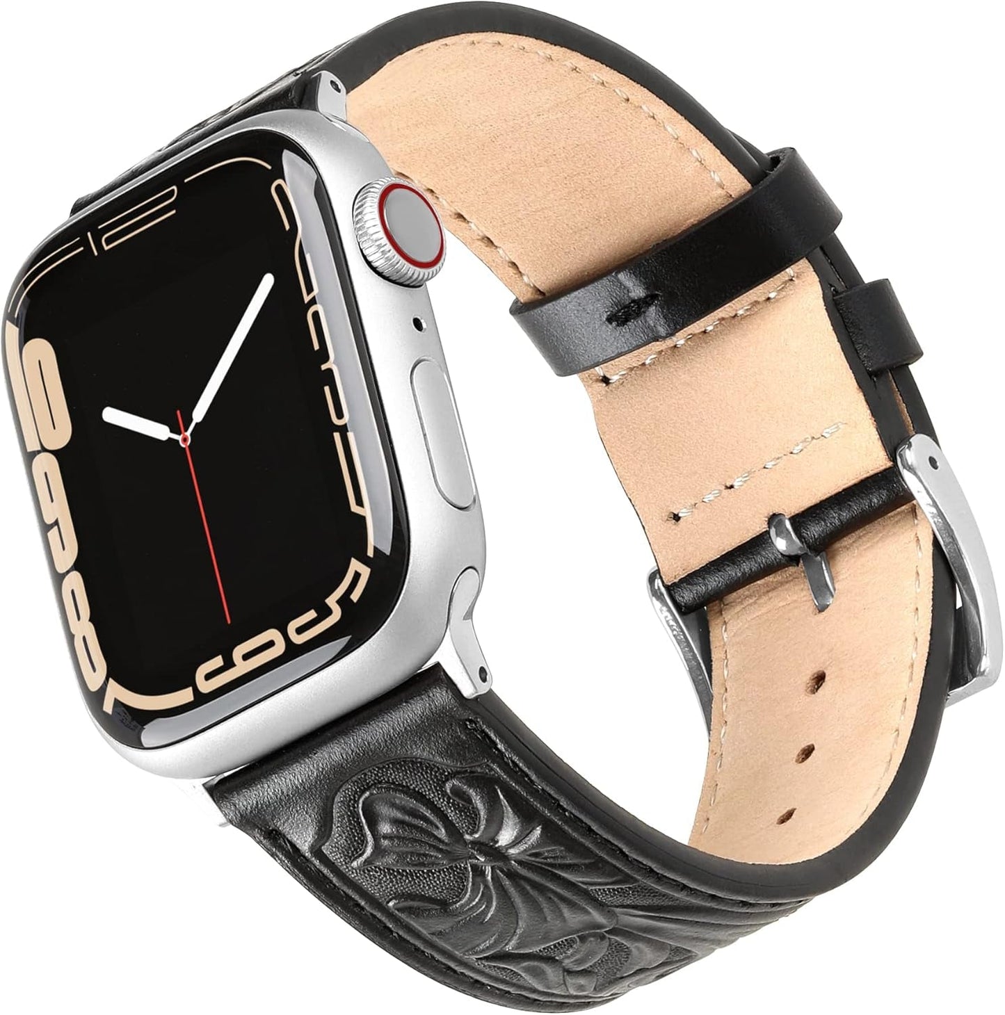 For Apple Watch Band Leather 40Mm 38Mm 44Mm 42Mm, Retro Pattern Leather Classical Replacement Smart Watch Band for Iwatch Men Women Series SE 6 5 4 3 2 1