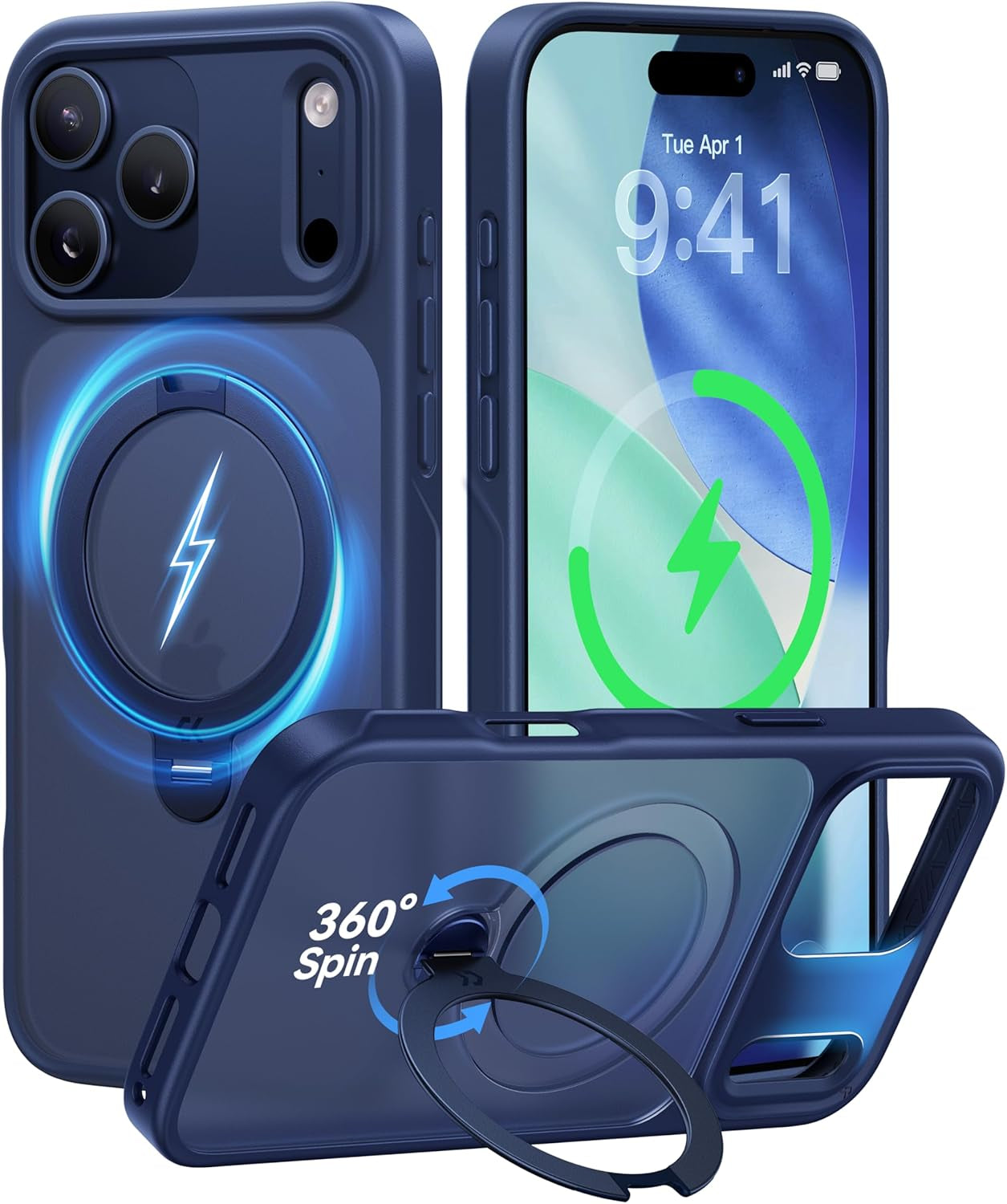 CASEKOO Official Blue for Iphone 17 Pro Max Case with 360 Spin Magnetic Stand [Camera Protection] [18FT Military Grade Protection] [Fit for Magsafe] Shockproof Ring Grip Matte 6.9 Inch