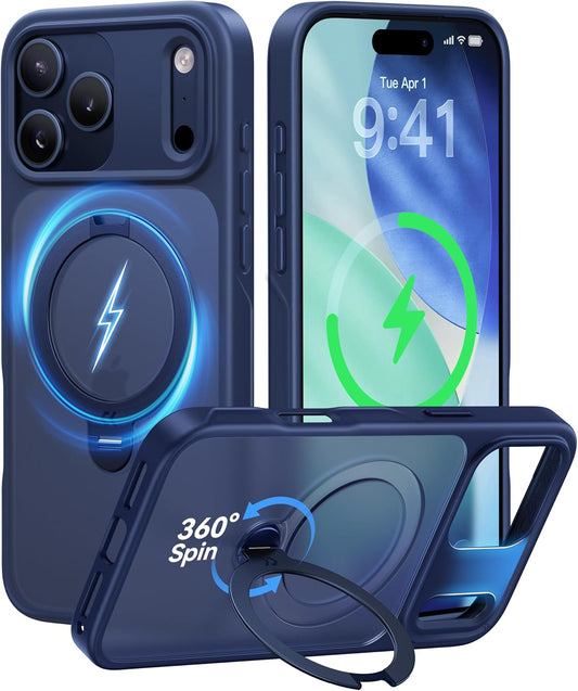 CASEKOO Official Blue for Iphone 17 Pro Max Case with 360 Spin Magnetic Stand [Camera Protection] [18FT Military Grade Protection] [Fit for Magsafe] Shockproof Ring Grip Matte 6.9 Inch