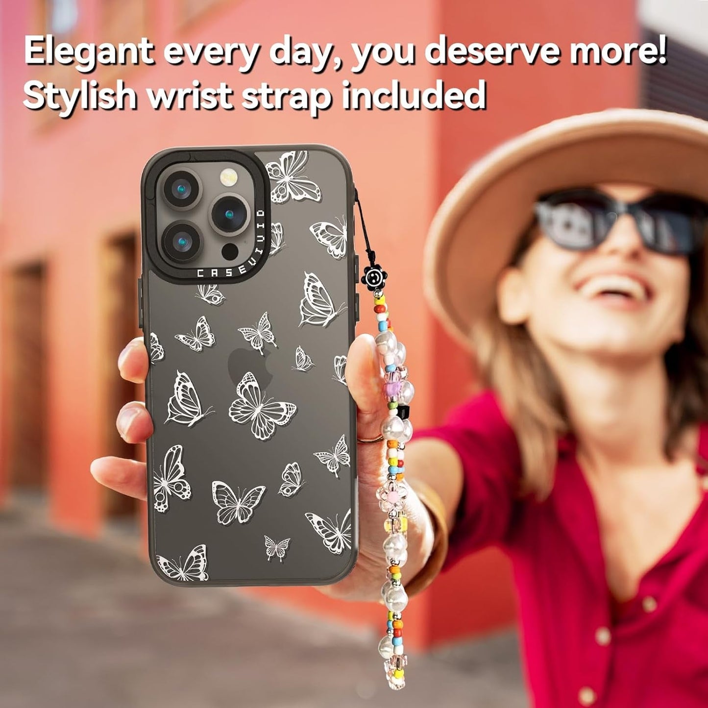 Casevivid Compatible for Iphone 15 Pro Case Cute Aesthetic - Durable Fashion Funny Phone Case - Girly Butterfly Pattern Print Cover Design for Woman Girl 6.1 Inches Black  CASEVIVID   