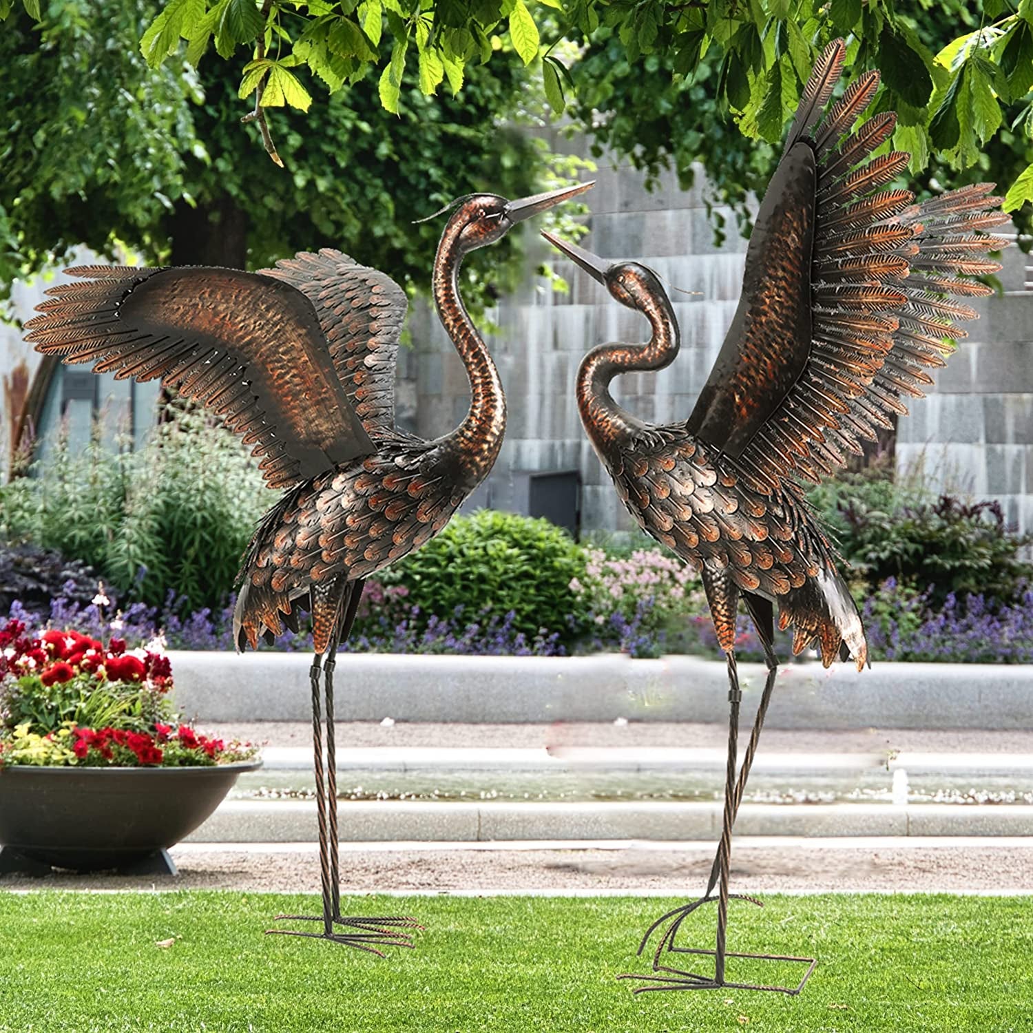 Chisheen Garden Statue Outdoor Metal Heron Crane Yard Art Sculpture for Lawn Patio Backyard Decoration,46 Inch (2-Pack)  Chisheen   