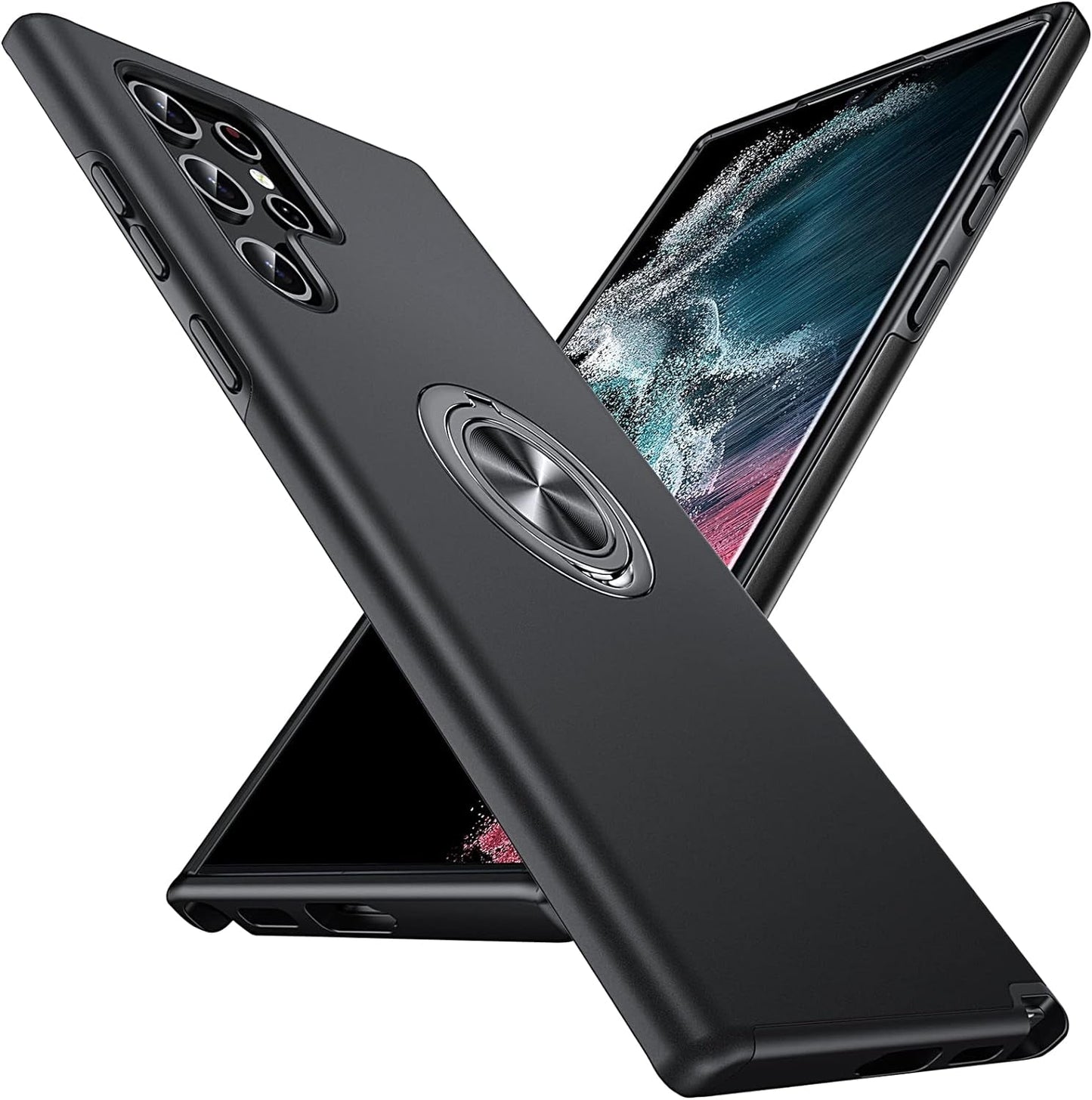 Anqrp Hidden Series Galaxy S22 Ultra Case 5G,[No Fall-Off Kickstand] 360°Metal Ring, 15Ft Military Grade Shockproof Protective Phone Case Designed for Samsung Galaxy S22 Ultra, Black