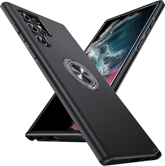 Anqrp Hidden Series Galaxy S22 Ultra Case 5G,[No Fall-Off Kickstand] 360°Metal Ring, 15Ft Military Grade Shockproof Protective Phone Case Designed for Samsung Galaxy S22 Ultra, Black