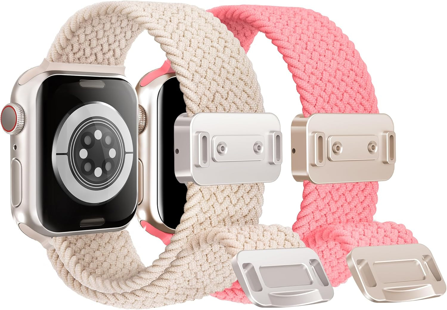 Arae 2 Pack Magnetic Stretchy Watch Band Compatible for Apple Watch Band 38Mm 40Mm 41Mm,Comfortable Adjustable Straps Wristbands for Iwatch Series 9 8 7 6 5 4 SE 3 2 1 Ultra 1 2 Women Men,Starlight P