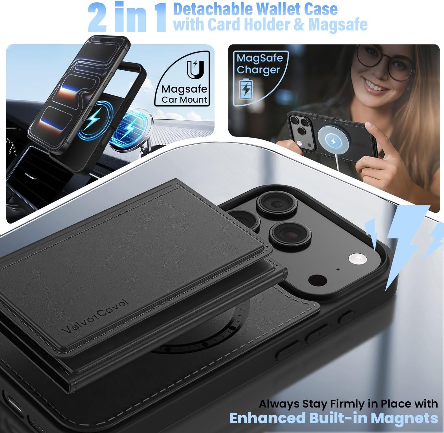 Designed for Iphone 17 Pro Max Case Wallet with Card Holder, [Magnetic Clasp Cover] [RFID Blocking Leather Protection] Shockproof Women Men Cases 6.9 Inch for Apple 17 Pro Max, Black