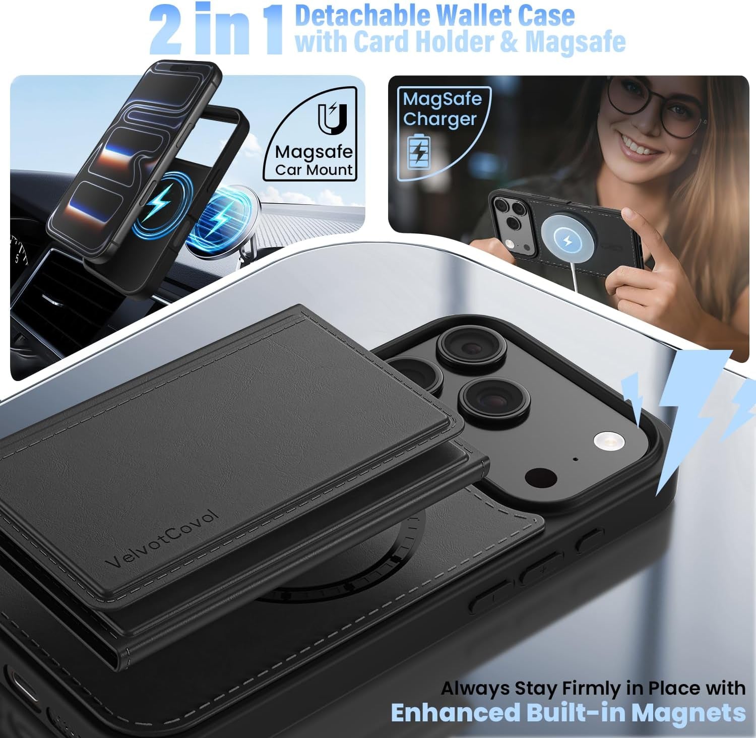 Designed for Iphone 17 Pro Max Case Wallet with Card Holder, [Magnetic Clasp Cover] [RFID Blocking Leather Protection] Shockproof Women Men Cases 6.9 Inch for Apple 17 Pro Max, Black