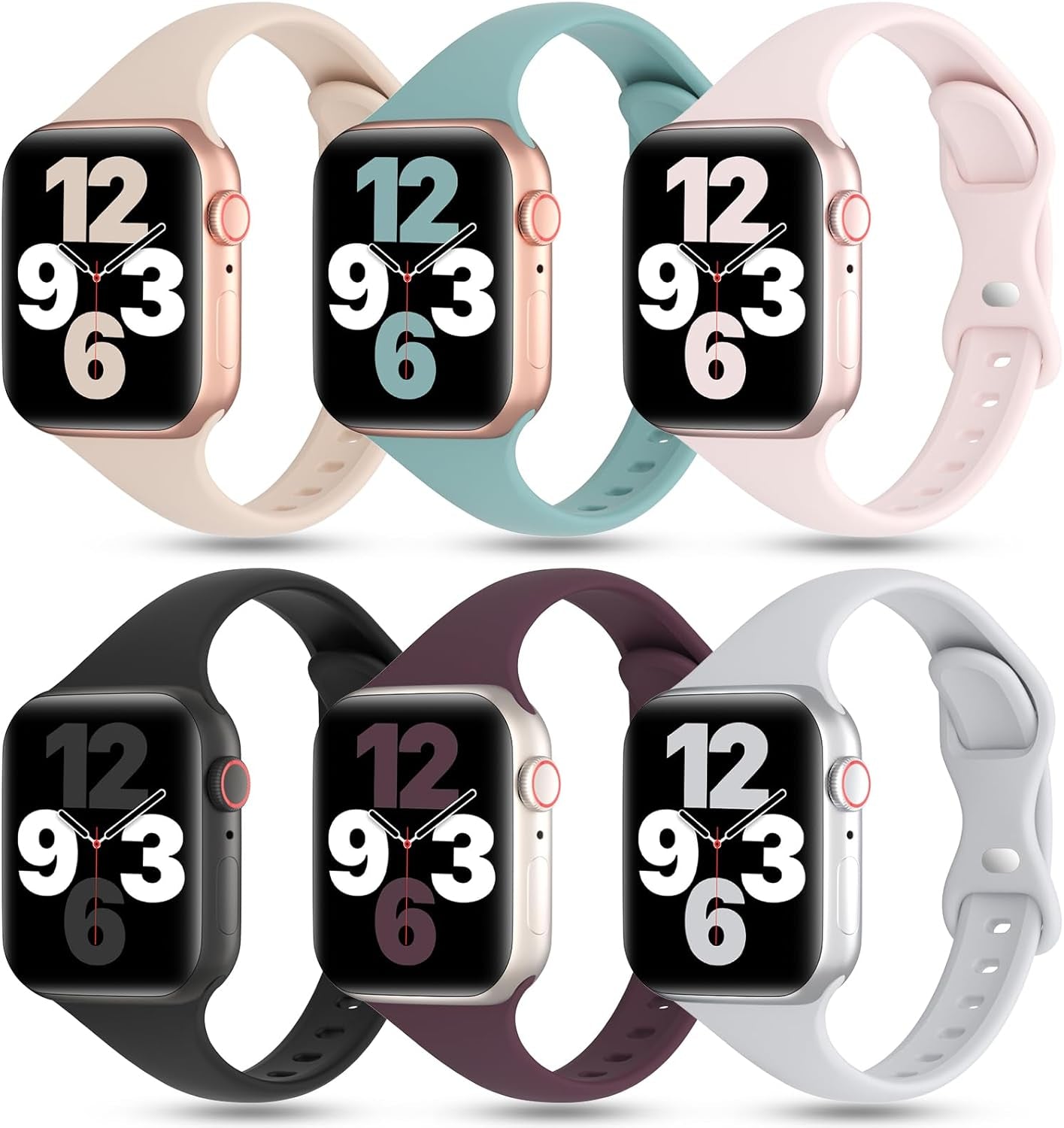 6 Pack Thin Bands Compatible with Apple Watch Band 38Mm 40Mm 41Mm 42Mm 44Mm 45Mm 49Mm Women Men, Sports Silicone Narrow Strap Slim Wristband for Iwatch Series 9 8 SE 7 6 5 4 3 2 1 Ultra