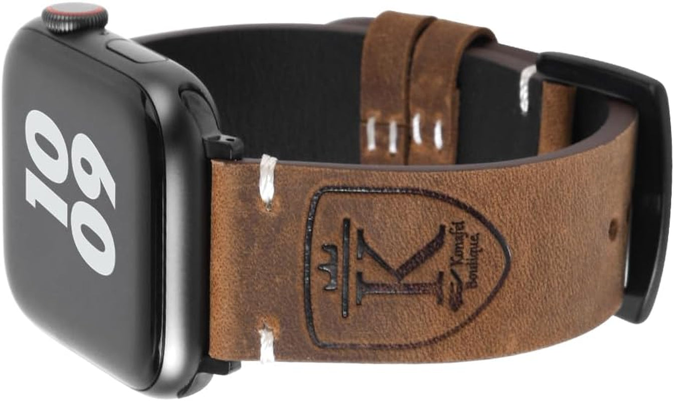 Band Compatible with Apple Watch Ultra 2/1 49Mm 45Mm 44Mm 42Mm 41Mm 40Mm 38Mm Series 9/8/SE/7/6/5/4/3/2, Vintage Leather Iwatch Strap for Men Women