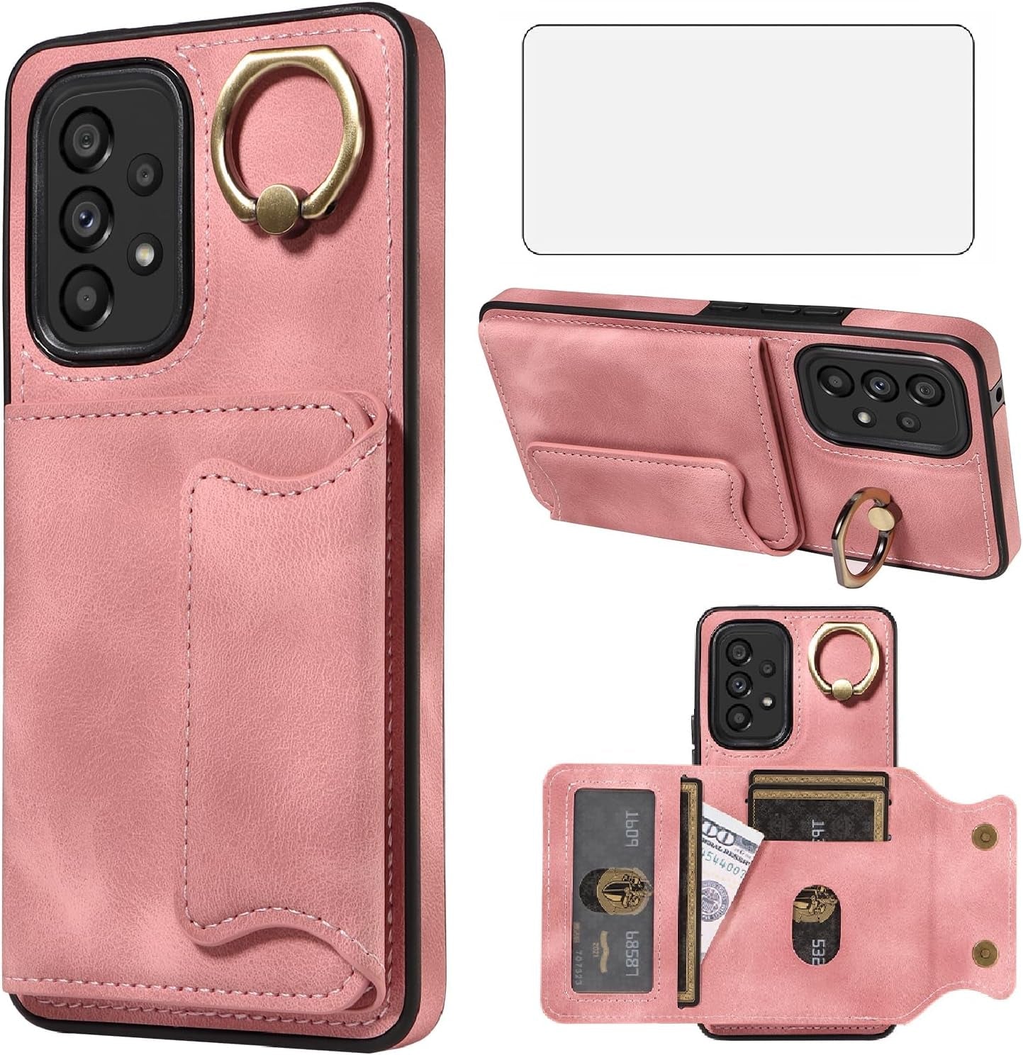 Asuwish Phone Case for Samsung Galaxy A53 5G Wallet Cover with Tempered Glass Screen Protector and Ring Stand Credit Card Holder Slot Leather Cell a 53 G5 53A SM A536U 6.5" 2022 Women Girls Men Black