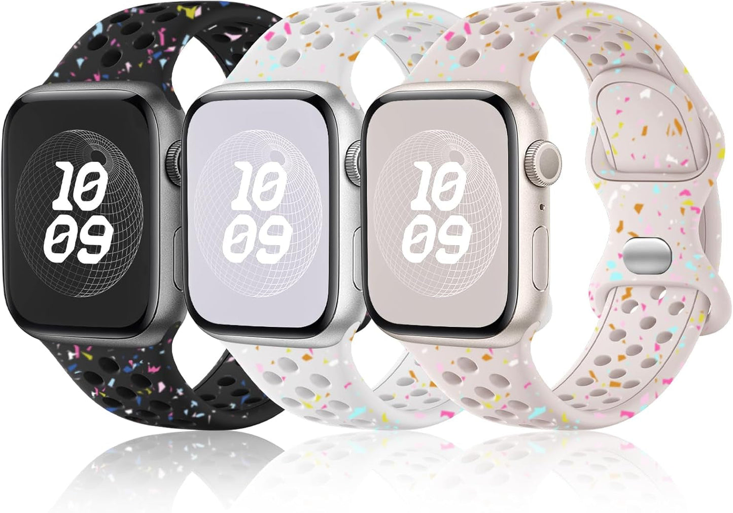 3 Pack Band Compatible with Apple Watch Bands 38Mm 40Mm 41Mm 42Mm 44Mm 45Mm 49Mm for Women Men, Soft Silicone Breathable Sport Strap for Iwatch Bands Series 9 8 7 6 5 4 3 2 1 SE Ultra 2 Ultra