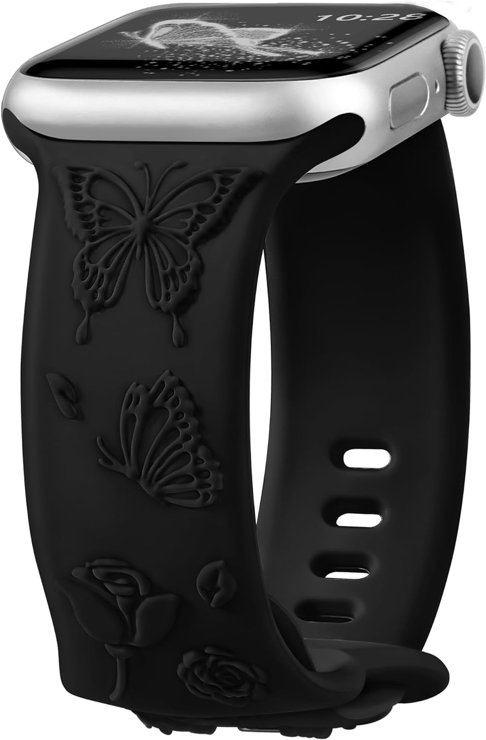 Floral Butterfly Engraved Band Compatible with Apple Watch Bands for Women 40Mm 41Mm 38Mm, Soft Silicone Sport Iwatch Bands for Apple Watch Series 9 Band SE Series 8 7 6 5 4 3 2 1-White