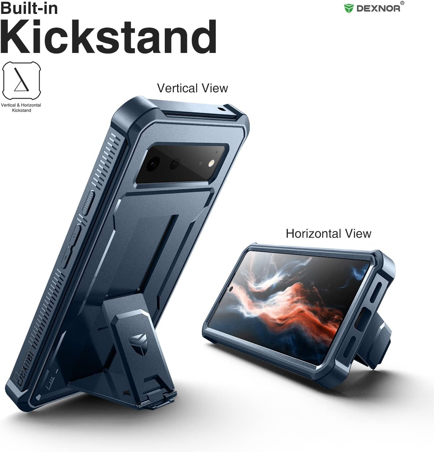 Dexnor for Google Pixel 6 Case, [Built in Screen Protector and Kickstand] Heavy Duty Military Grade Protection Shockproof Protective Cover for Google Pixel 6 5G (Navy Blue)  Dexnor   