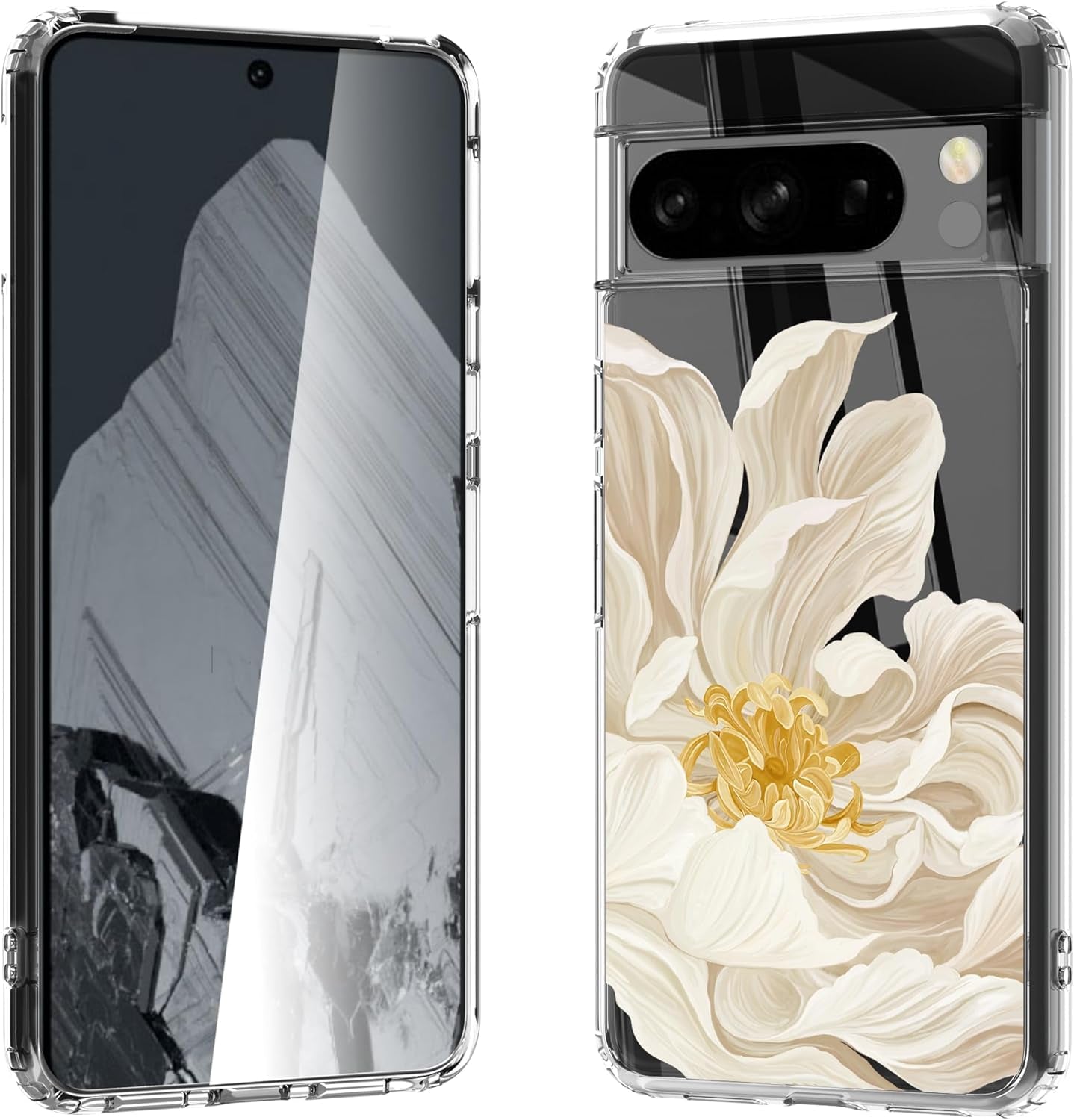 For Google Pixel 8 Clear Case with 3D Flower Printing Design, TPU+PC Slim Shock-Proof Protective Floral Cover for Women Girls, 6.2“ (Pic 5)  YIKECASE C-1 Google Pixel 8 Pro 