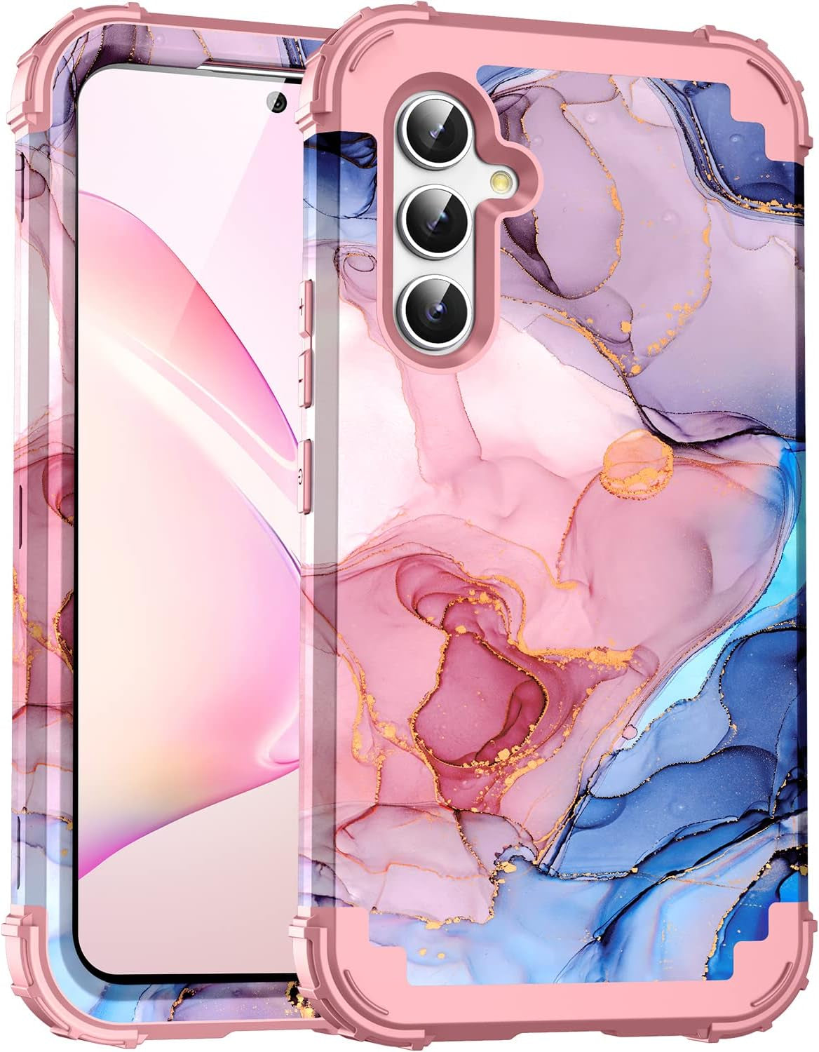 For Galacy S20 FE 5G Case,Marble Design Three Layer Heavy Duty Shockproof Protection Hard Plastic Bumper Soft Silicone Rubber Drop Protective Cover Case for Galaxy S20 FE 6.5 Inch,(Blue)