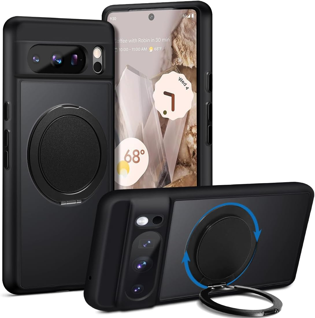 For Google Pixel 8 Pro Magnetic Case Compatible with Magsafe [Invisible Kickstand] Shockproof Anti-Fingerprint Matte Translucent Cover Protective Phone Case for Pixel 8 Pro 5G (Black)  Shenzhenshi Nuofeifan Electronic Commerce Co., Ltd Tik-Tak Black  