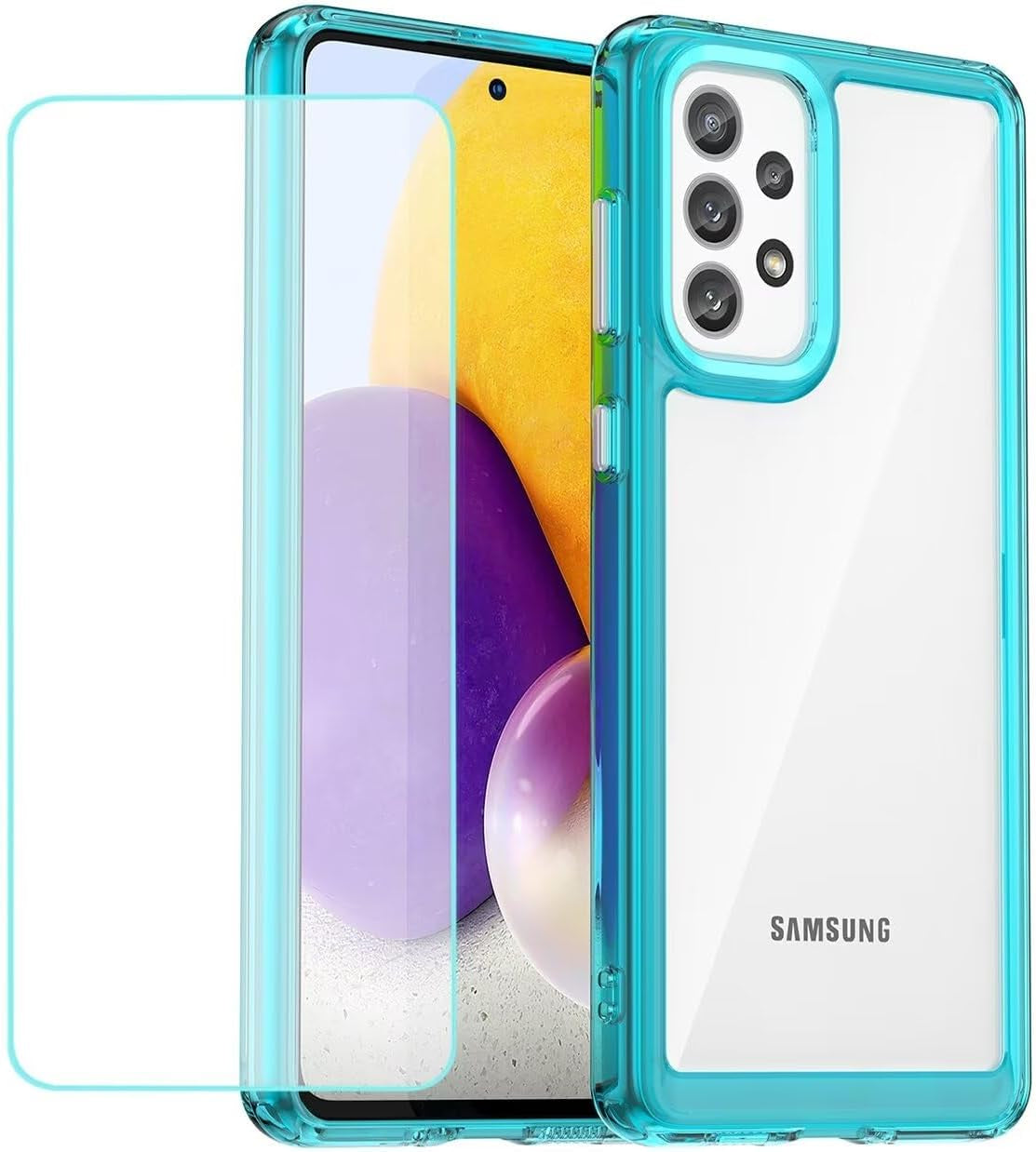 Case for Galaxy A53 5G Case/Samsung A53 SM-A536U Case with Tempered Glass Screen Protector, Clear Hard PC Back & Soft TPU Bumper Protective Phone Cover for Samsung Galaxy A53 5G Crystal Blue