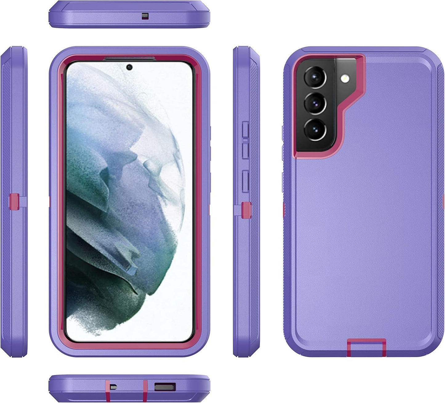 Galaxy S22 plus Case for Samsung Galaxy S22 plus Case Military Drop Shockproof Armor Heavy Duty Rugged 3 in 1 Protection Cover for Galaxy S22+ plus Phone Case (Purple+Rose Red)
