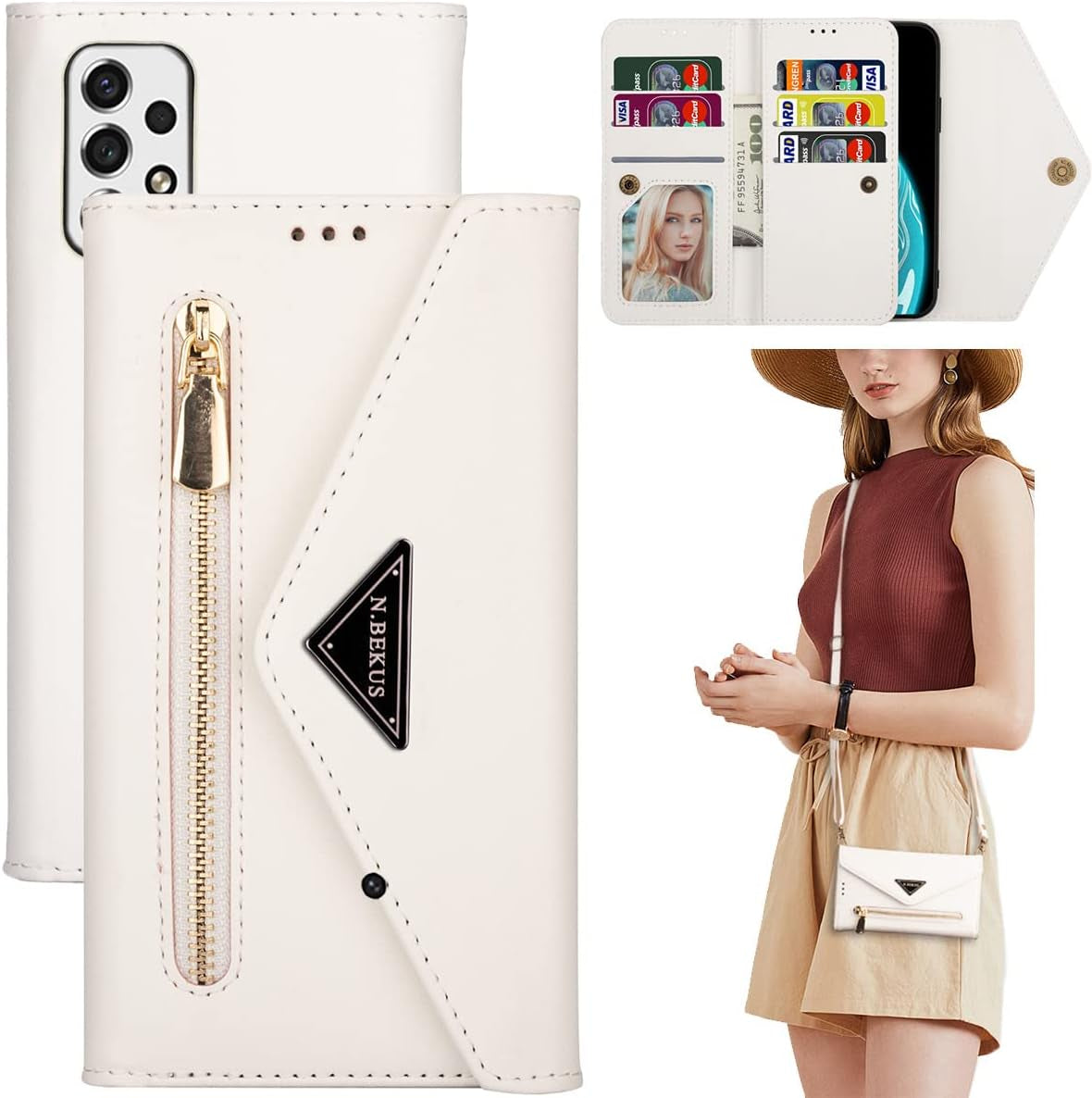 For Samsung Galaxy A53 5G Crossbody Purse Phone Case with Card Holder, Adjustable Lanyard Wallet Cover Cases for Samsung Galaxy A53 Handbag Black