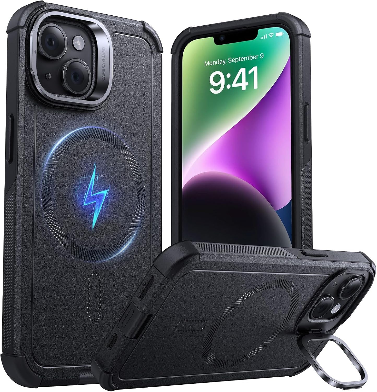 ESR for Iphone 17 Pro Case with Stash Stand, 7X Military-Grade Drop Protection with Camera Control, Shock-Absorbing Phone Rugged Cover, Compatible with Magsafe Accessories, Cyber Series, Black