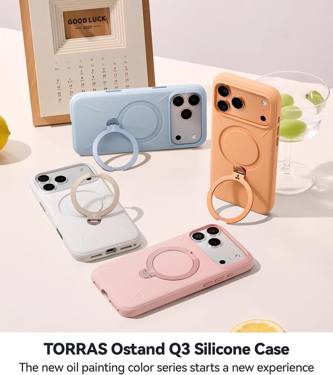 TORRAS Ostand Q3 Silicone for Iphone 17 Pro Max Case, Fit for Magsafe, 360 Spin Stand, Soft Liquid Silicone Cozy Grip, Camera Control, Protective Case for Iphone 17 Pro Max for Women, Ivory Gold