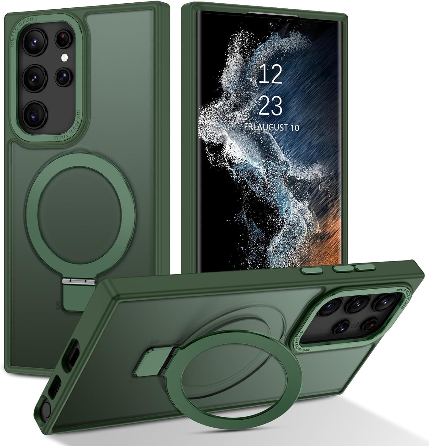 DUEDUE for Samsung Galaxy S22 Ultra Case with Ring Stand[Compatible with Magsafe], Translucent Matte Back Full Body Cover Slim Shockproof Kickstand Phone Case for Samsung S22 Ultra 6.8", Black