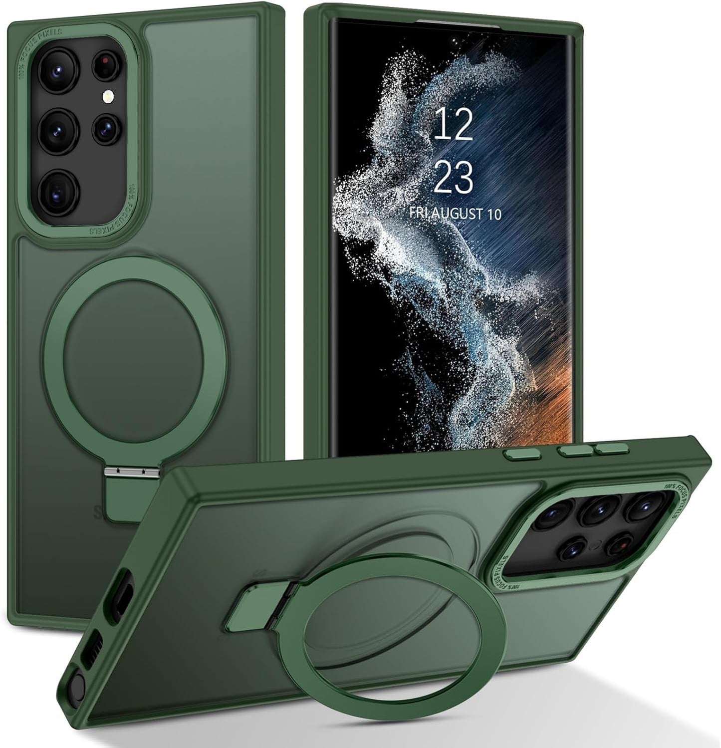 DUEDUE for Samsung Galaxy S22 Ultra Case with Ring Stand[Compatible with Magsafe], Translucent Matte Back Full Body Cover Slim Shockproof Kickstand Phone Case for Samsung S22 Ultra 6.8", Black