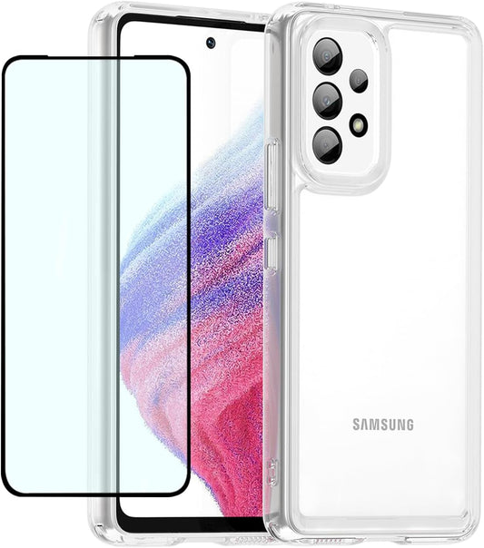 Clear Case for Galaxy A53 Case, Samsung A53 SM-A536U Case with Screen Protector, Anti-Scratch Shockproof Clear Hard PC+ TPU Bumper Protective Cover Case for Samsung Galaxy A53 5G Crystal Clear