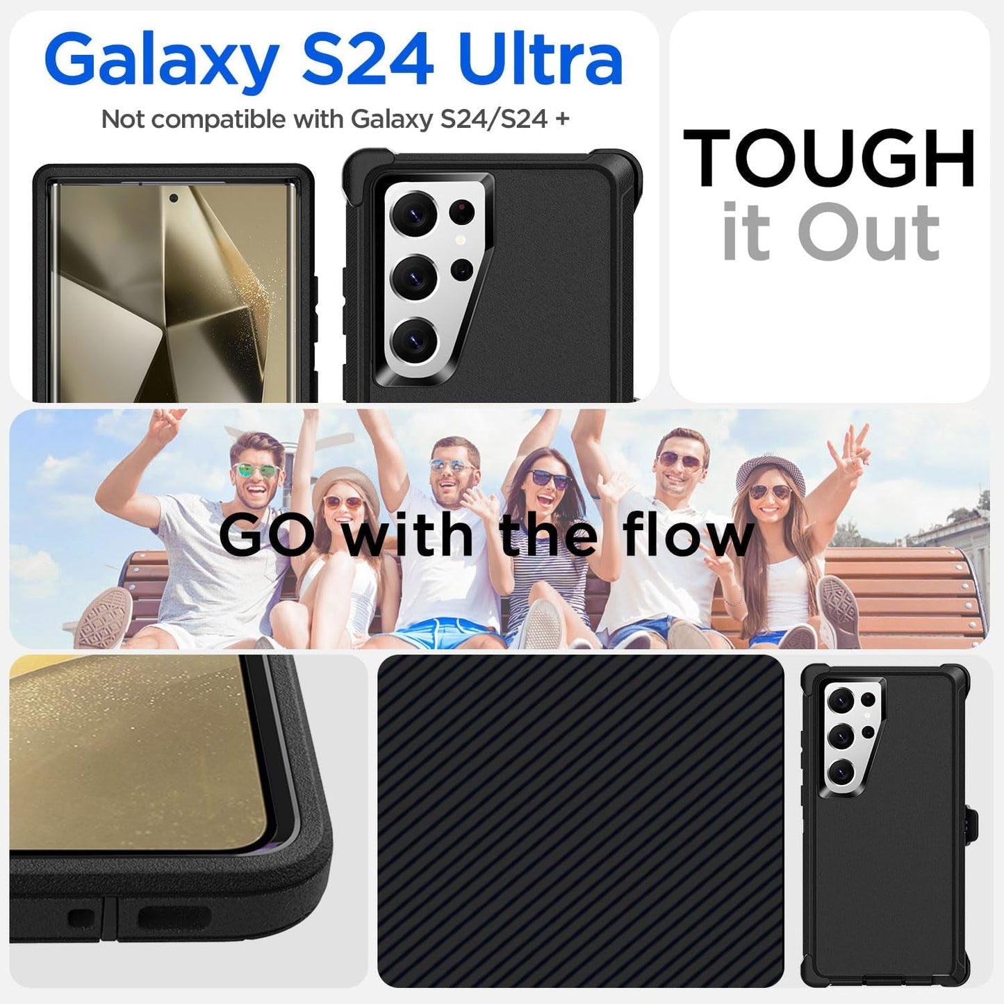 Aicase Belt-Clip Holster Case for Galaxy S24 Ultra with Screen Protector,Heavy Duty Drop Protection Full Body Rugged Shockproof/Dustproof Military Grade Tough Durable Cover for Samsung S24 Ultra