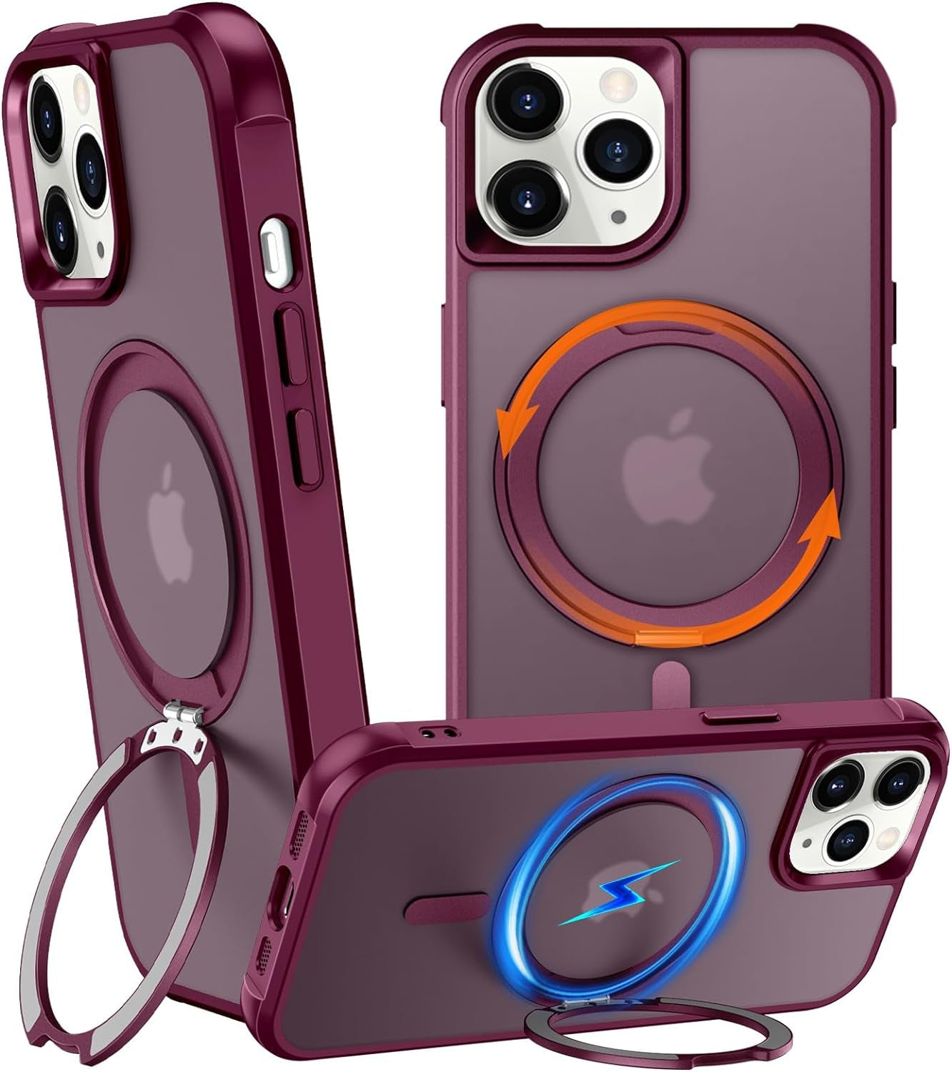 Chaofeng 360° Rotatable Stand for Iphone 15 Pro Case with Magnetic [Military Grade Drop Tested][Adjustable Kickstand] Ring Translucent Slim Hard Back Soft Edge, Purple  CHAOFEnG Wine Red Iphone 11 Pro Max 