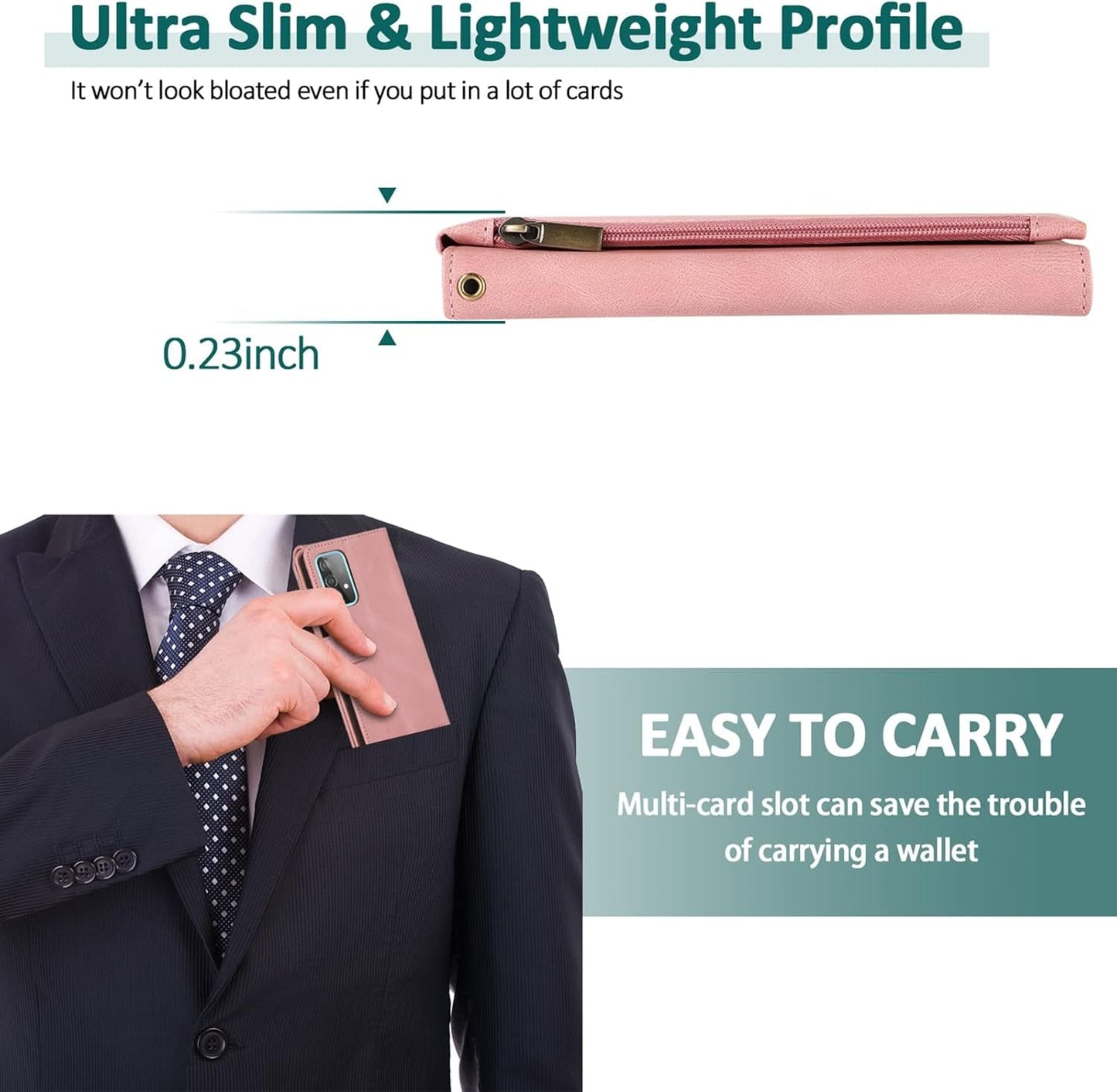 Asuwish Compatible with Samsung Galaxy A53 5G Wallet Case Tempered Glass Screen Protector Zipper Leather Flip Cover Card Holder Stand for Cell Accessories A53 G5 53A SM A536U 6.5" 2022 Women Rose Gold