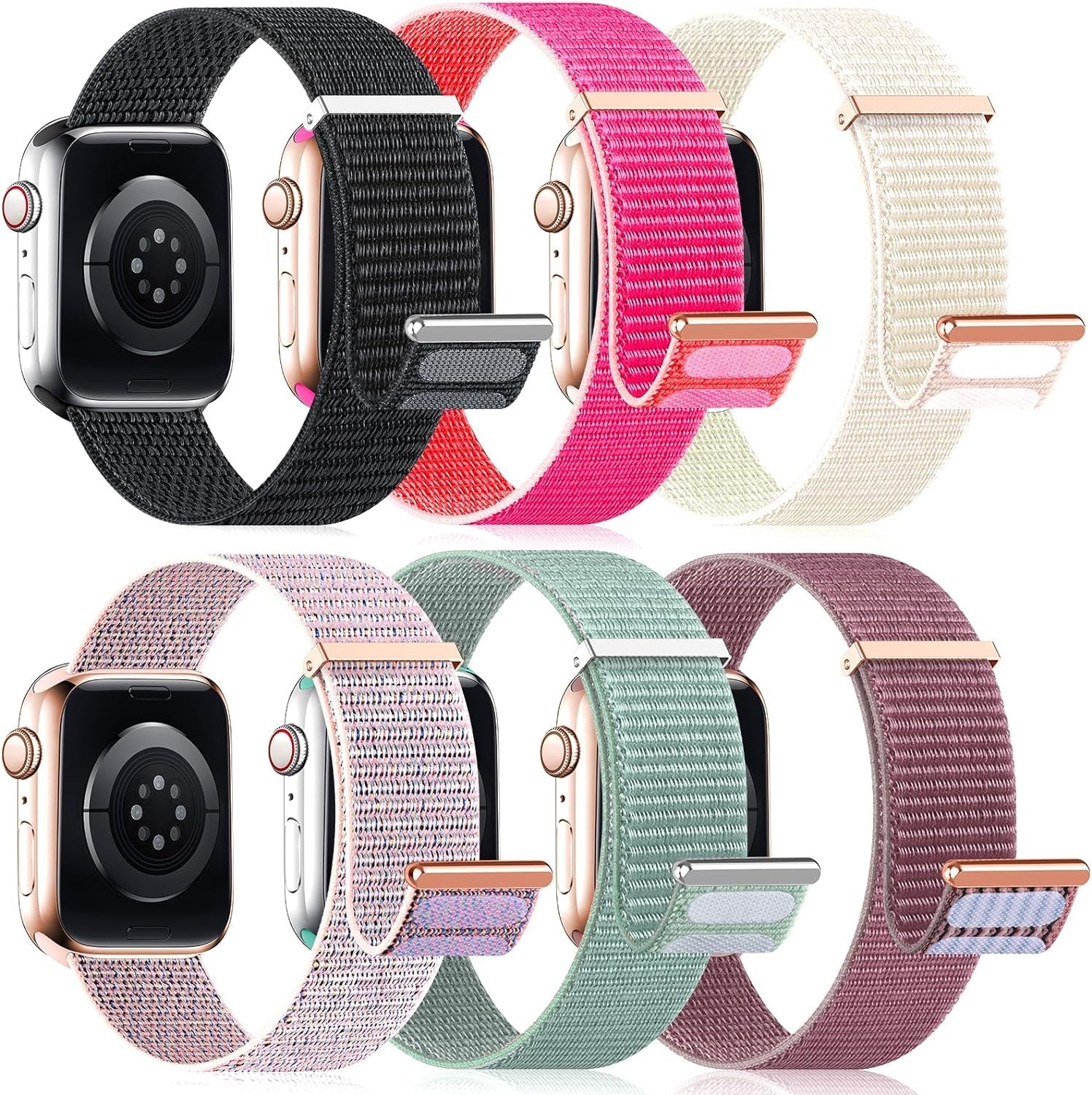 6 Pack Sport Loop Nylon Band Compatible with Apple Watch Bands 40Mm 38Mm 41Mm 44Mm 45Mm 42Mm 49Mm Women Men,Stretchy Elastic Braided Strap Replacement Wristband for Iwatch SE Ultra Series 8 7 6 5 4 3 2 1