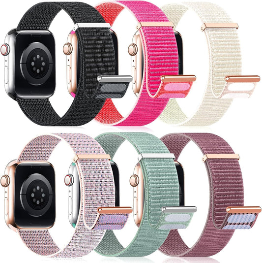 6 Pack Sport Loop Nylon Band Compatible with Apple Watch Bands 40Mm 38Mm 41Mm 44Mm 45Mm 42Mm 49Mm Women Men,Stretchy Elastic Braided Strap Replacement Wristband for Iwatch SE Ultra Series 8 7 6 5 4 3 2 1