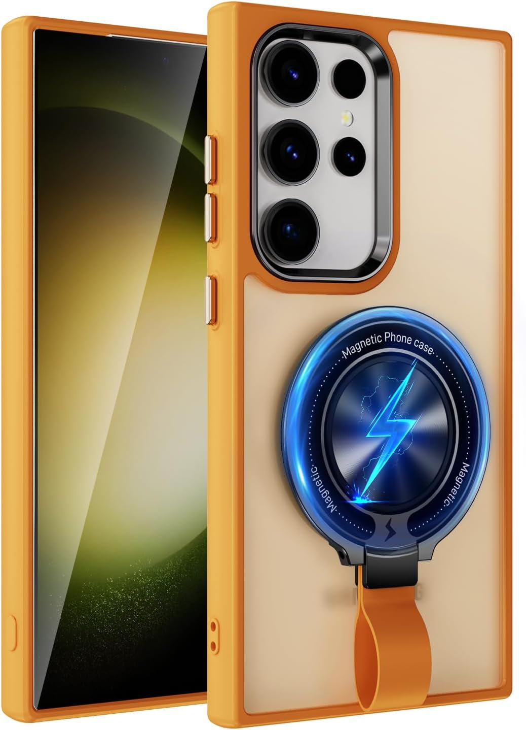 For Galaxy S22 Ultra Case with Magnetic Stand Slim Case with Soft Silicone Bumper for S22 Ultra Cover Wireless Charging Black+Kickstand 13-S22U-07