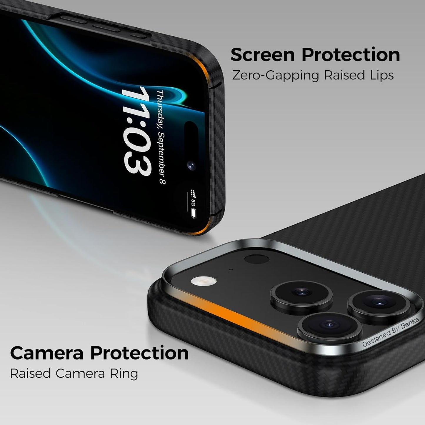 BENKS Armorair Case for Iphone 17 Pro Max, Compatible with Magsafe, Ultra Slim & Lightweight Minimalist Case Built with Dupont Kevlar Aramid Fiber, Black