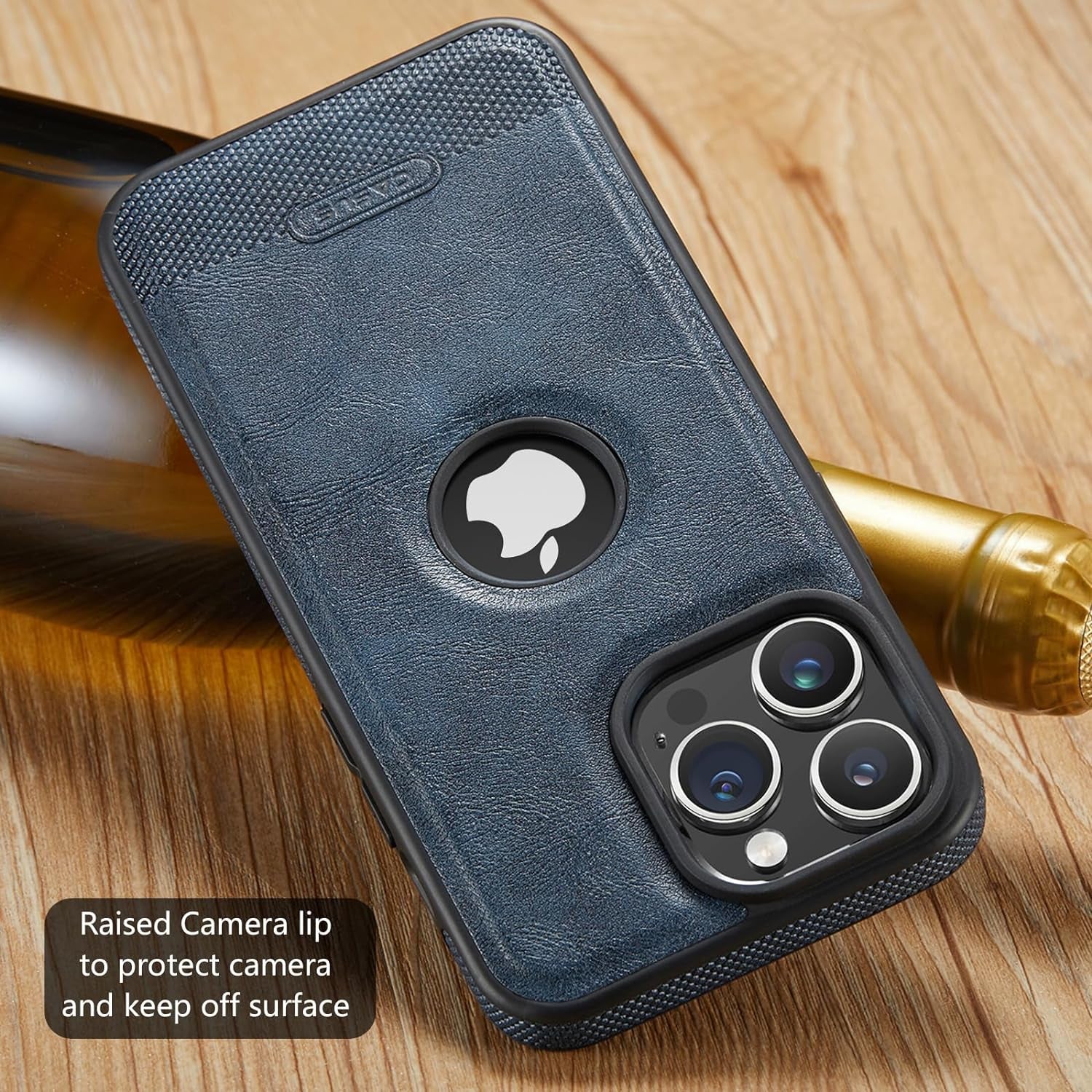 Casus Designed for Iphone 15 Pro Case Compatible with Magsafe Leather Slim Logo View Luxury Elegant Thin Cover with Tempered Glass Screen Protector (2023) 6.1" - Blue  Casus   