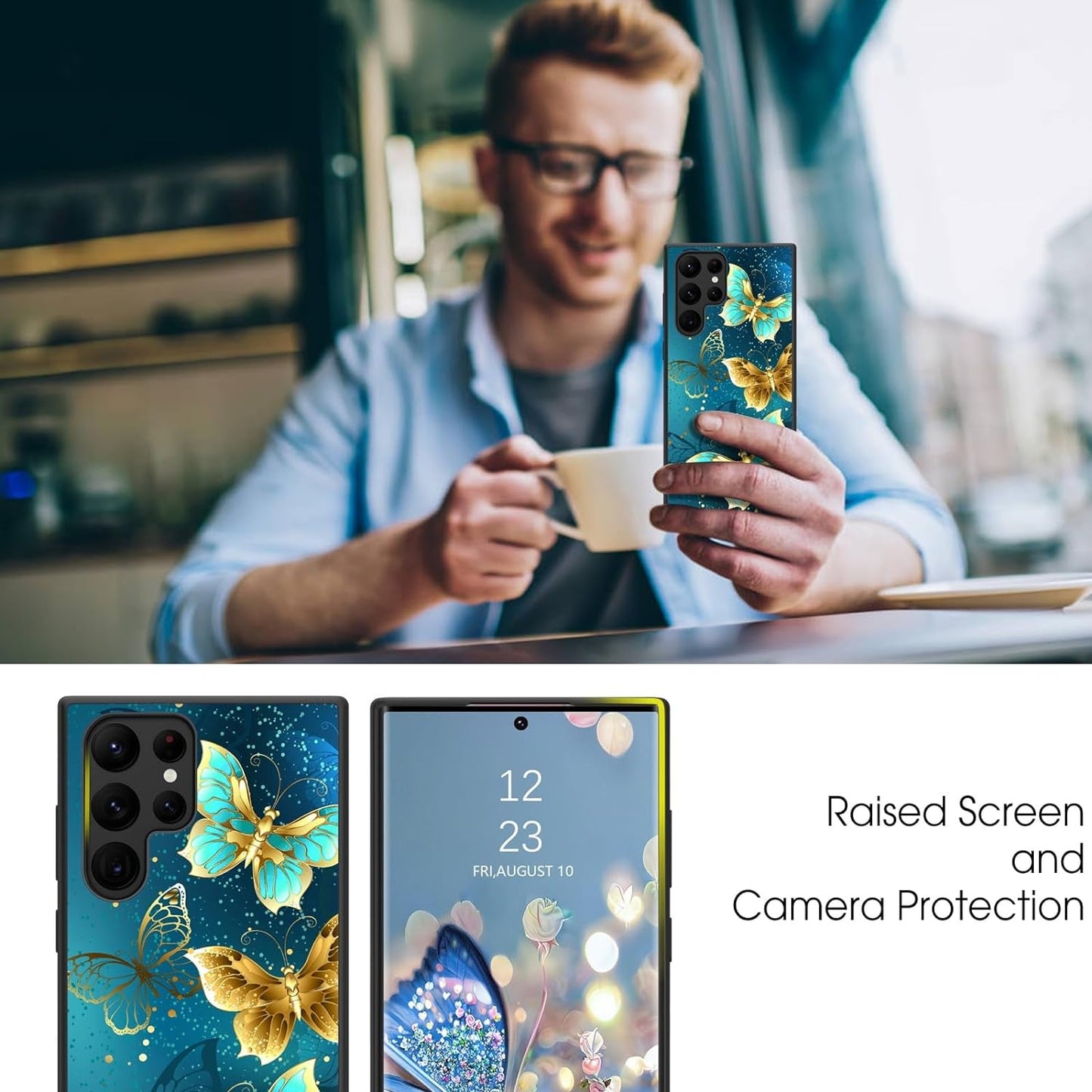 GUAGUA for Samsung Galaxy S22 Ultra Case Glow in the Dark, Samsung S22 Ultra Phone Case, Cute Blue Butterfly Noctilucent Luminous Shockproof Protective Case for Galaxy S22 Ultra 6.8'' Women Men Gifts