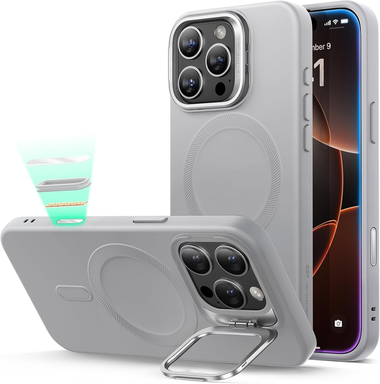 ESR for Iphone 17 Pro Max Case with Stash Stand, Camera Control Cover Compatible with Magsafe, Military-Grade Drop Protection Phone Case for Iphone 17 Pro Max, Scratch-Resistant Back Cover, Clear