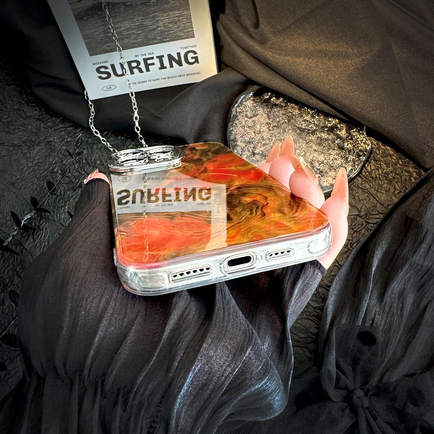 LY&SASIF Designed for Iphone 14 Pro Max Case, Luxury Glitter Marble Liquid Ink Phone Case for Women Girls, Hybrid 2-Layer Hard Shell + Silicone Protector Shockproof Cover, Gold  LY&SASIF   